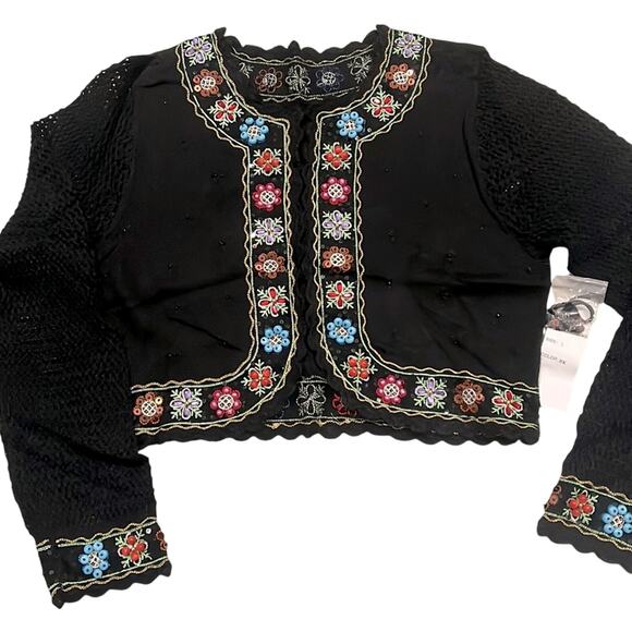 Berek Vintage Knit Floral Beaded Bolero Cardigan Cropped Women’s Large Black - Picture 1 of 16